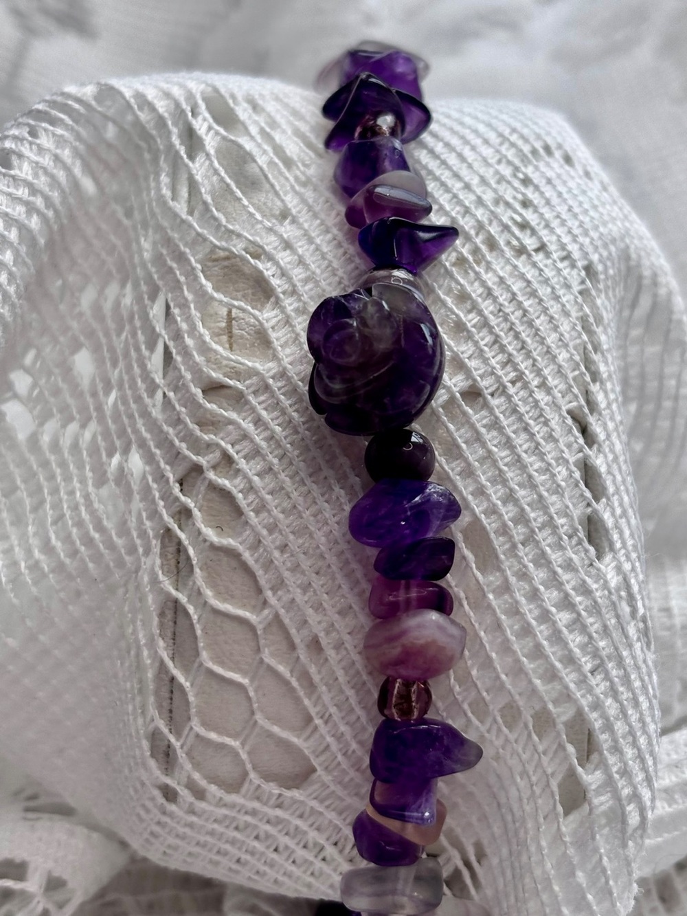 Amethyst Chip  Bracelet - Purple Semi-Precious Beads w/ magnet Clasp in gold
